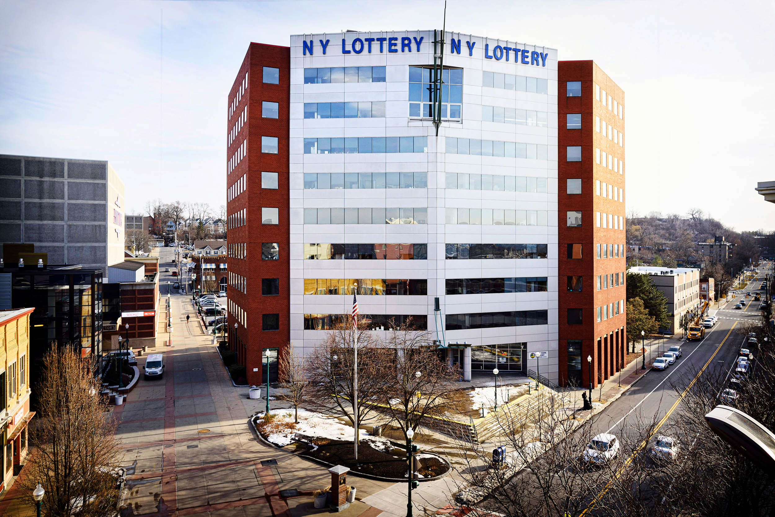 New York lottery building in Schenectady exterior commercial building photography by Mitch Wojnarowicz